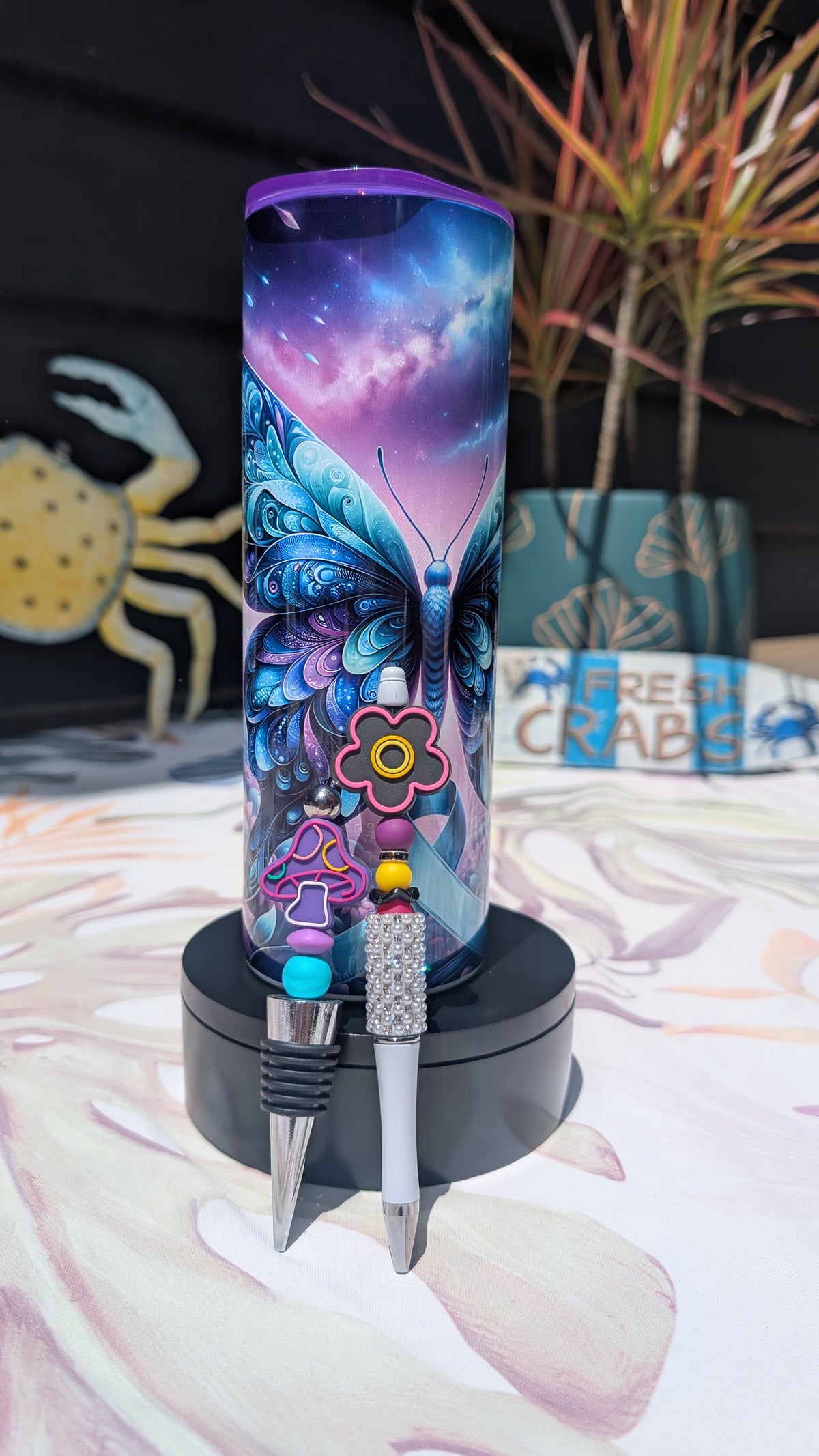 Butterfly Bundle! Comes with 20 oz stainless steel tumbler, beaded pen and wine stopper!