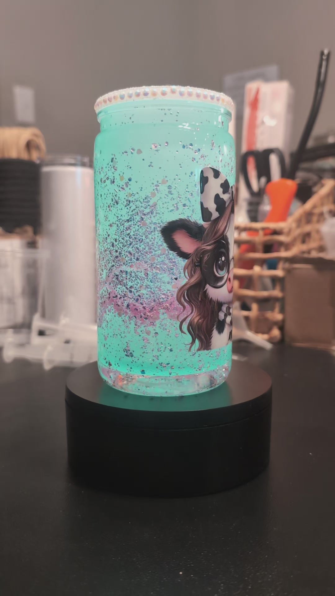 Glow in the dark 16oz snowglobe tumbler