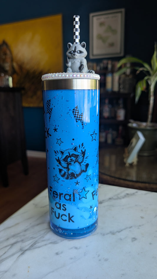 Feral AF stainless steel 20 oz tumbler with straw, straw topper & beaded pen!