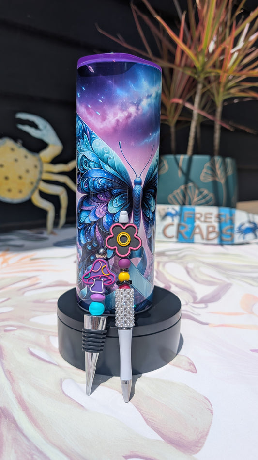 Butterfly Bundle! Comes with 20 oz stainless steel tumbler, beaded pen and wine stopper!